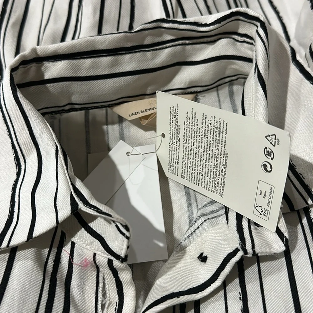 NWT H&M Linen-Blend Shirt Dress Striped
